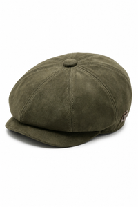 Cappello da uomo in pelle scamosciata stile vintage Gatsby Baker Boy a 8 pannelli - Verde oliva