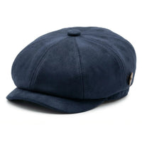 Cappello da uomo in pelle scamosciata stile vintage Gatsby Baker Boy a 8 pannelli - Blu navy