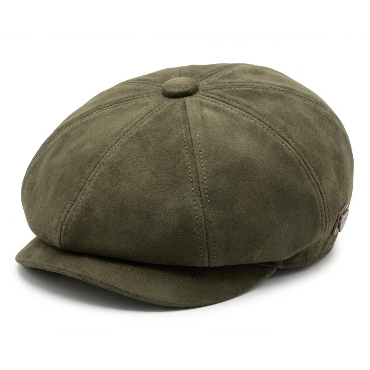 Cappello da uomo in pelle scamosciata stile vintage Gatsby Baker Boy a 8 pannelli - Verde oliva