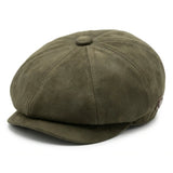 Cappello da uomo in pelle scamosciata stile vintage Gatsby Baker Boy a 8 pannelli - Verde oliva
