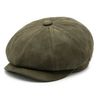 Cappello da uomo in pelle scamosciata stile vintage Gatsby Baker Boy a 8 pannelli - Verde oliva