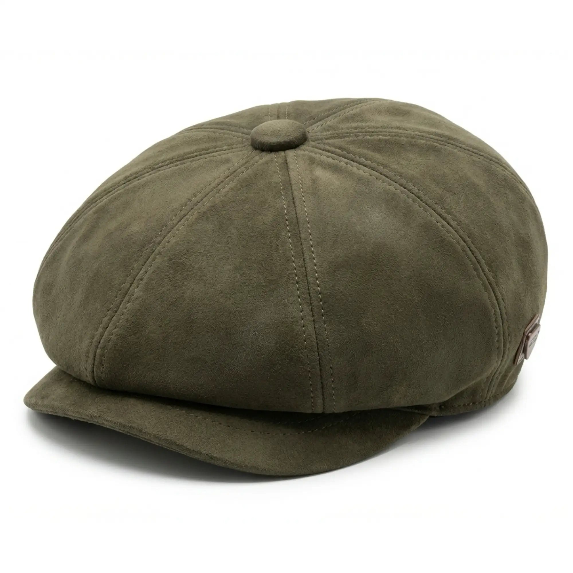 Cappello da uomo in pelle scamosciata stile vintage Gatsby Baker Boy a 8 pannelli - Verde oliva