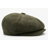 Cappello da uomo in pelle scamosciata stile vintage Gatsby Baker Boy a 8 pannelli - Verde oliva
