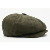 Cappello da uomo in pelle scamosciata stile vintage Gatsby Baker Boy a 8 pannelli - Verde oliva