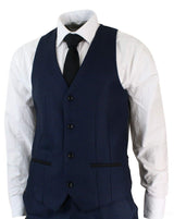 Mens Tailored Fit 3 Piece Blue Black Smart Formal Designer Suit Wedding Party