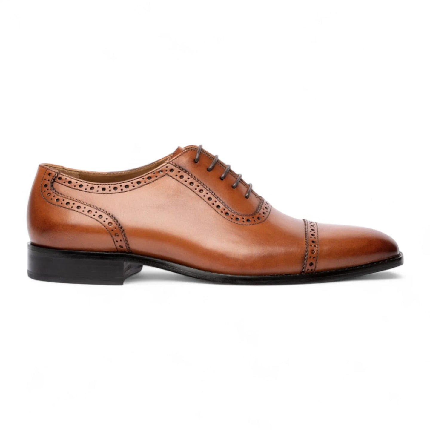 Scarpe Oxford da uomo in pelle marrone chiaro con punta rinforzata