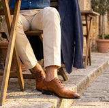 Scarpe Oxford da uomo in pelle marrone chiaro con punta rinforzata