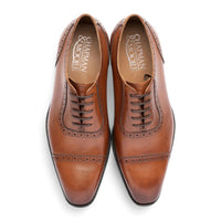 Scarpe Oxford da uomo in pelle marrone chiaro con punta rinforzata