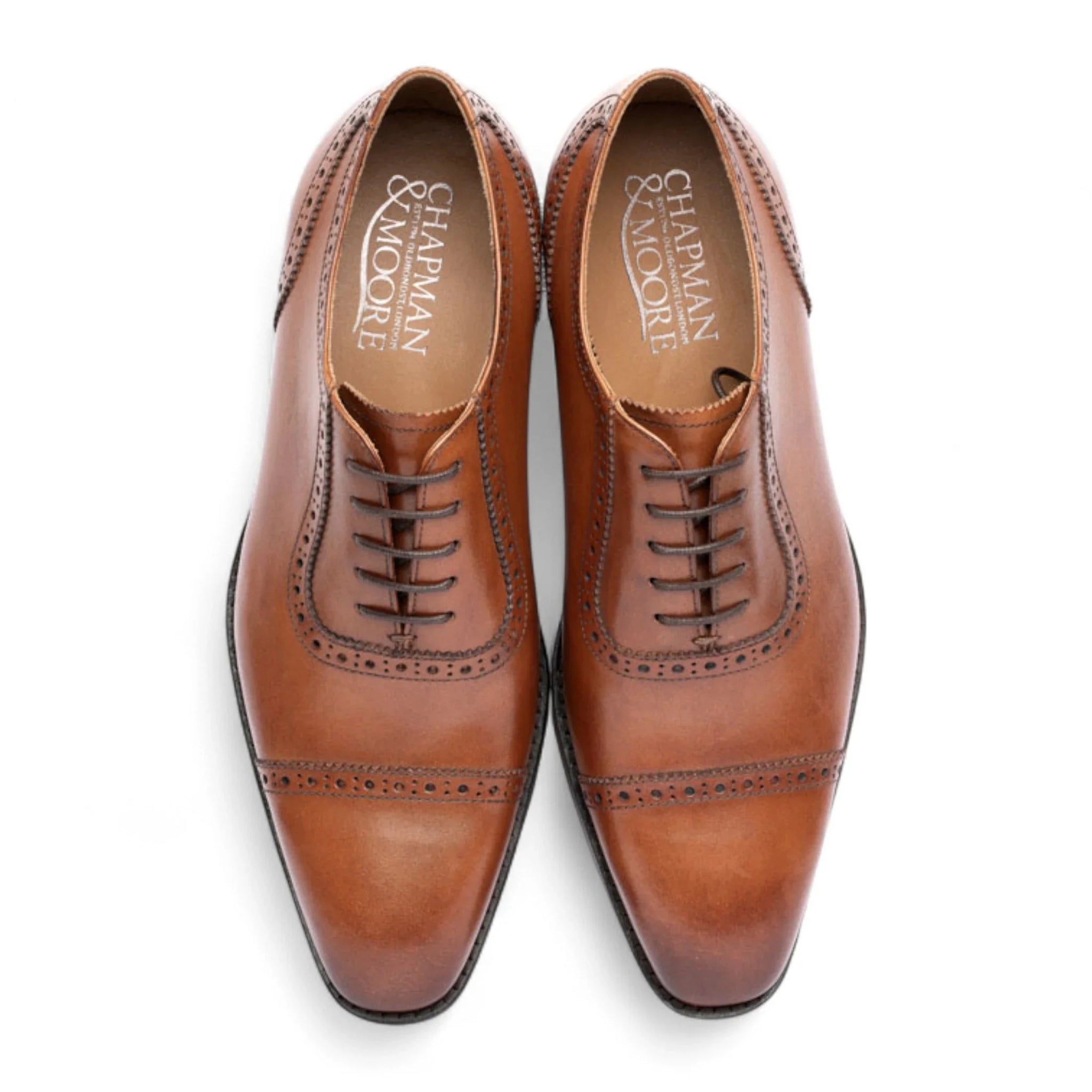 Scarpe Oxford da uomo in pelle marrone chiaro con punta rinforzata