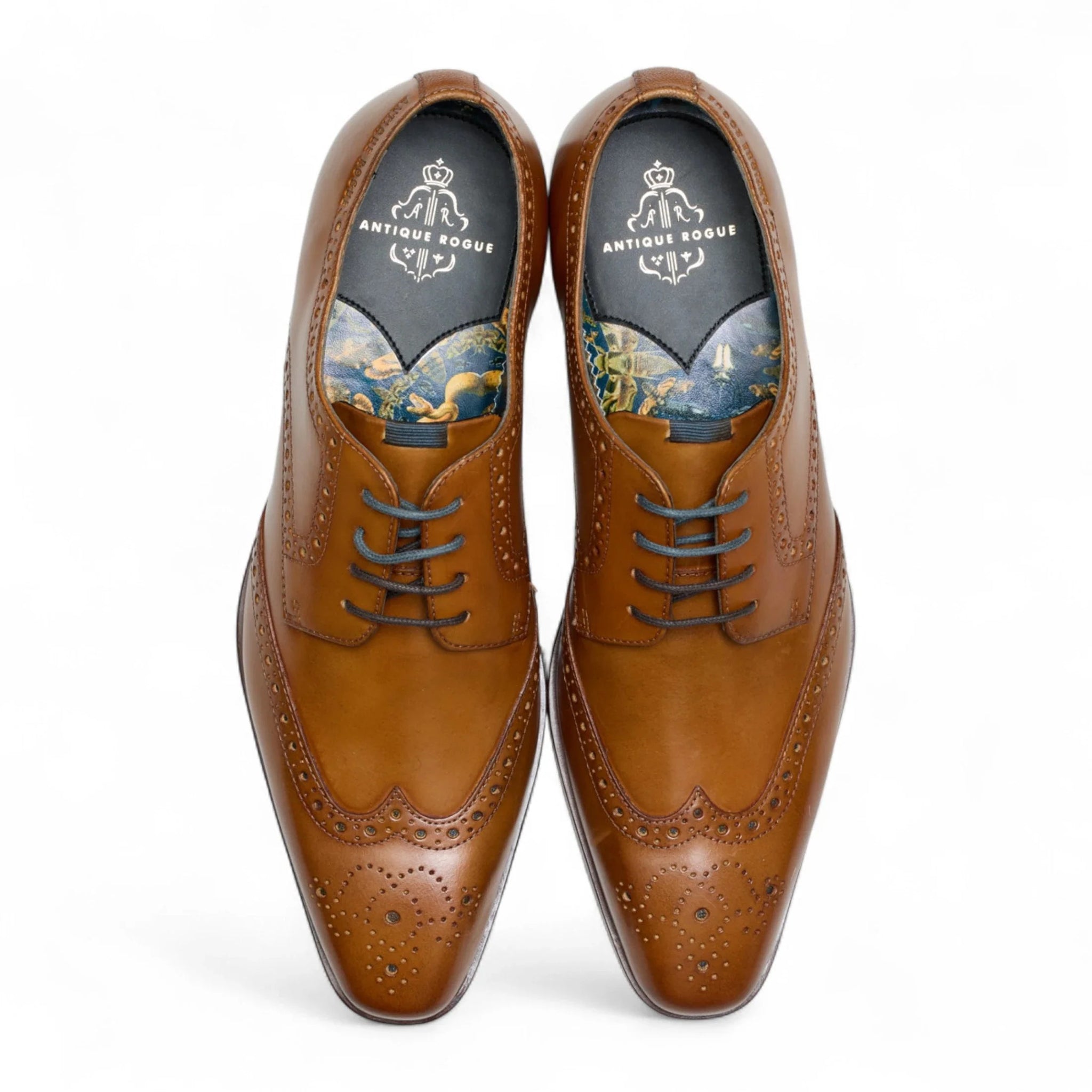 Scarpe stringate brogue classiche da uomo in pelle marrone chiaro