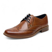 Scarpe eleganti Oxford Brogue da uomo in pelle marrone chiaro con punta a coda di rondine.