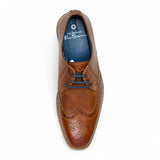 Scarpe eleganti Oxford Brogue da uomo in pelle marrone chiaro con punta a coda di rondine.