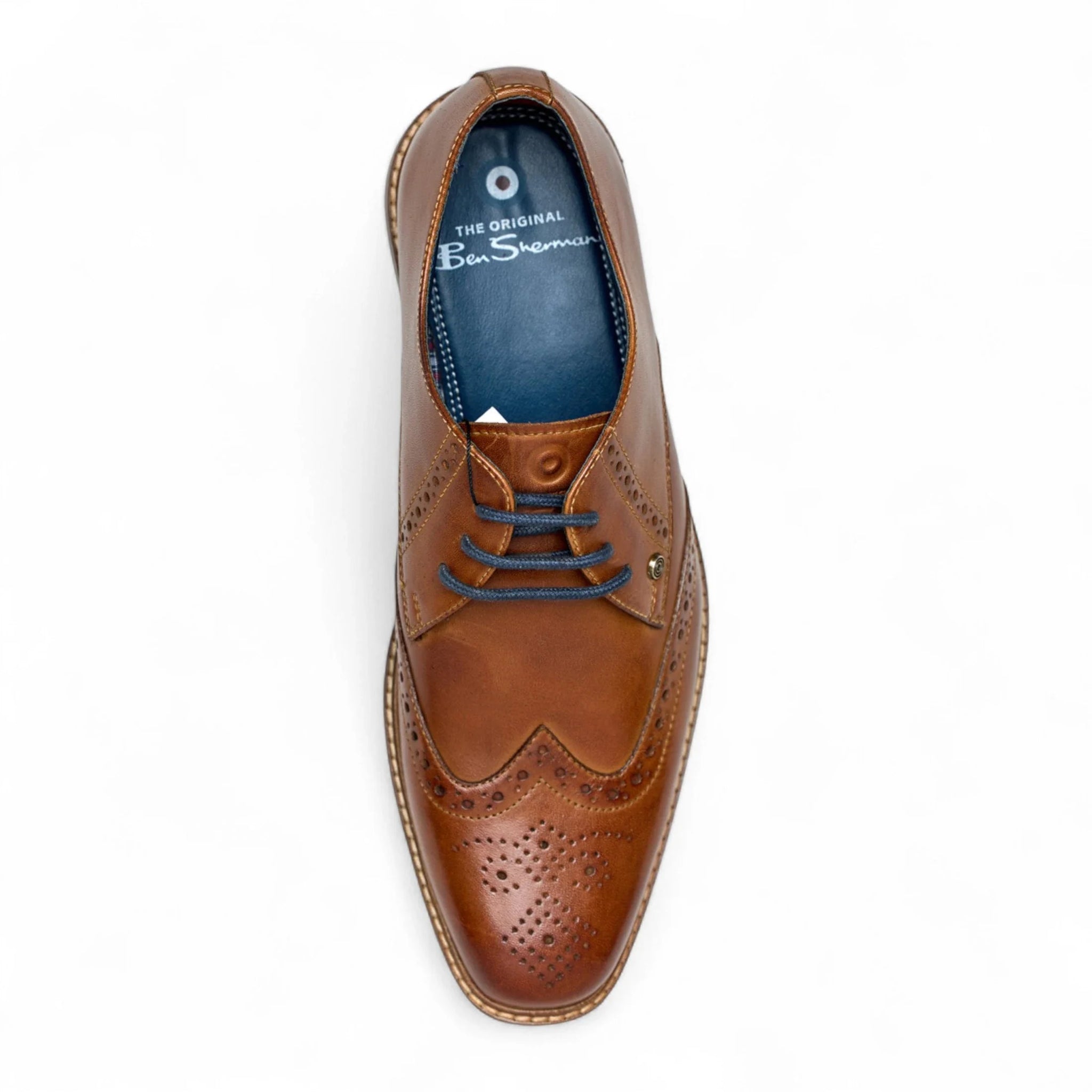 Scarpe eleganti Oxford Brogue da uomo in pelle marrone chiaro con punta a coda di rondine.
