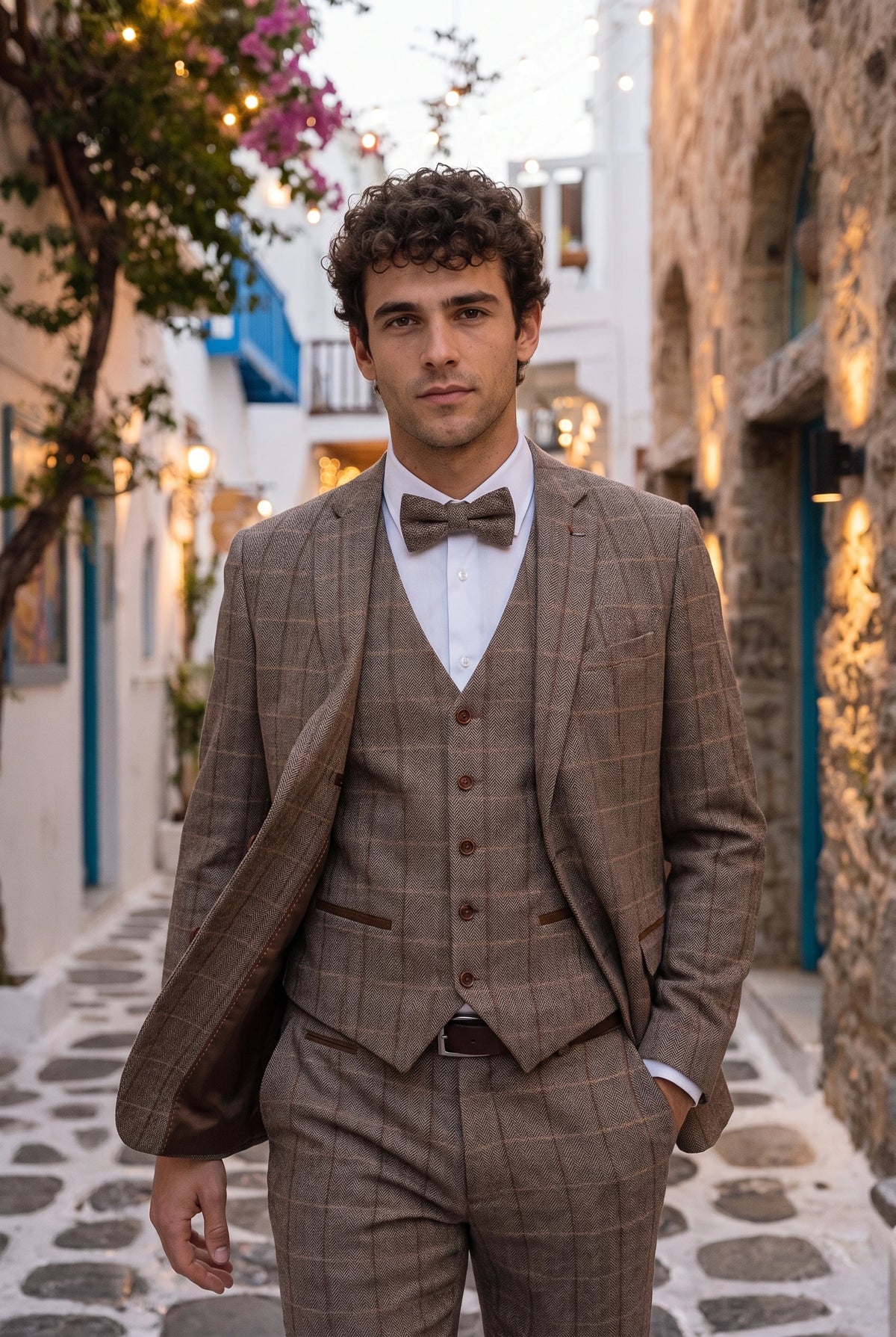 Papillon da uomo in tweed color tortora