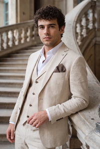 Fazzoletto da taschino da uomo in misto lana tweed color tortora