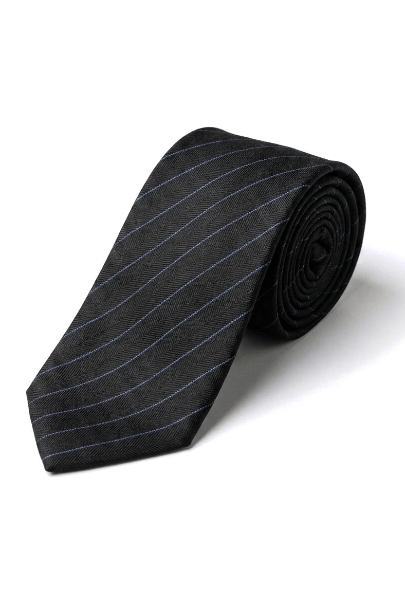 Set cravatta e fazzoletto da uomo - Strisce nere STZ42, taglia unica