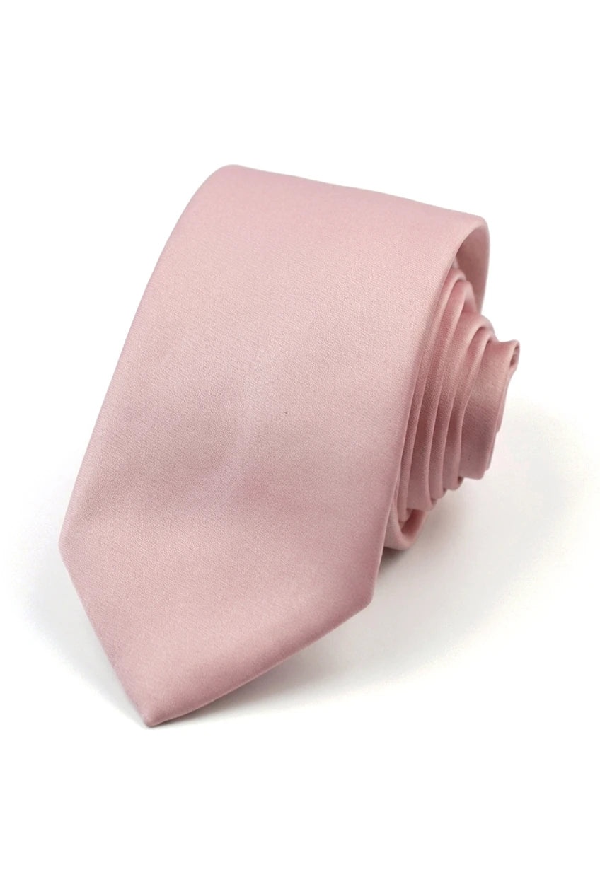 Cravatta e fazzoletto da taschino da uomo, cravatta in raso di seta, rosa antico chiaro, pesca