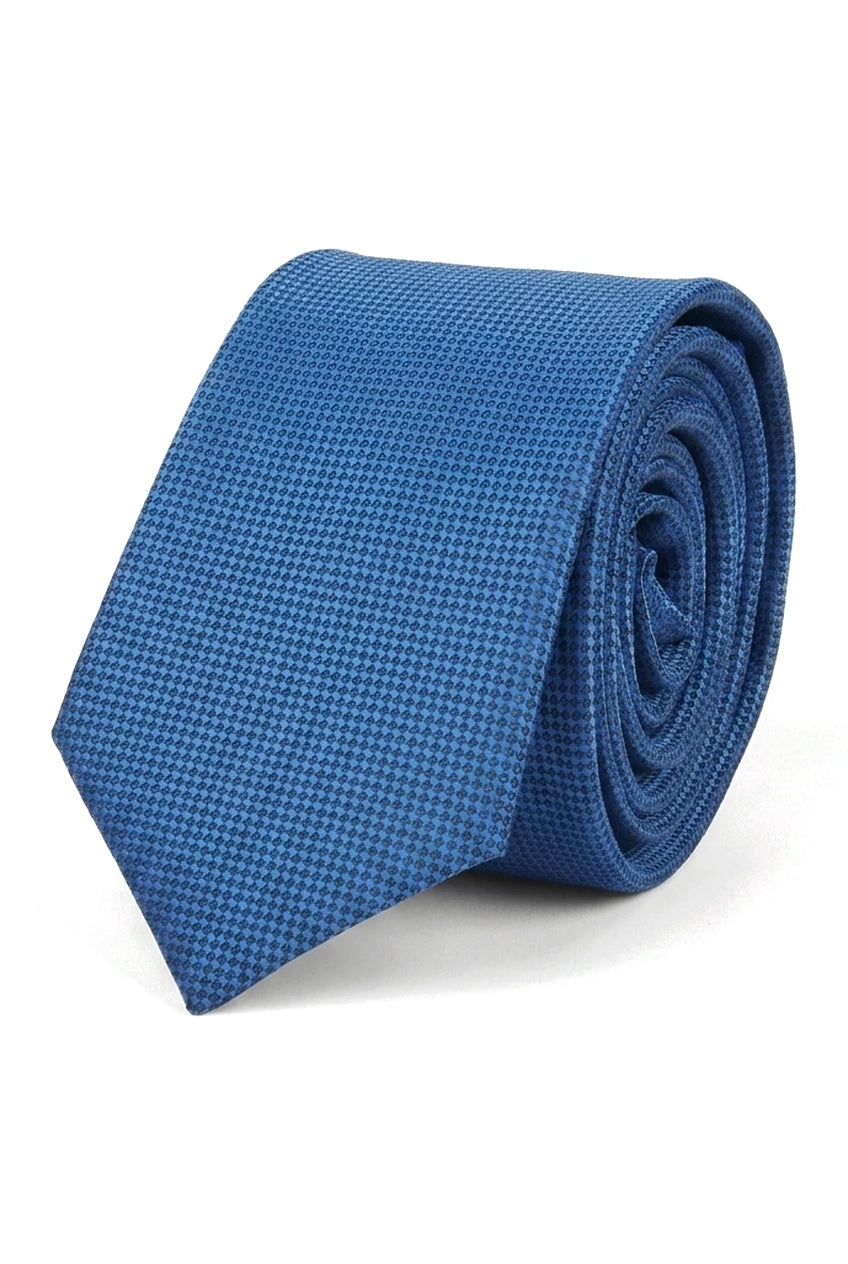 Cravatta da uomo con pochette e fazzoletto da taschino, set formale, tinta unita - Blu