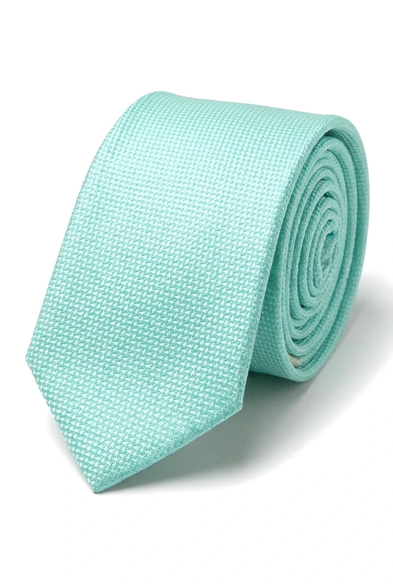 Cravatta da uomo con pochette e fazzoletto da taschino, set formale, tinta unita - Menta