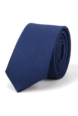 Cravatta da uomo con pochette e fazzoletto da taschino, set formale, tinta unita - Blu navy