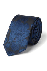 Cravatta da uomo con taschino quadrato, set formale con cravatta floreale - Blu navy