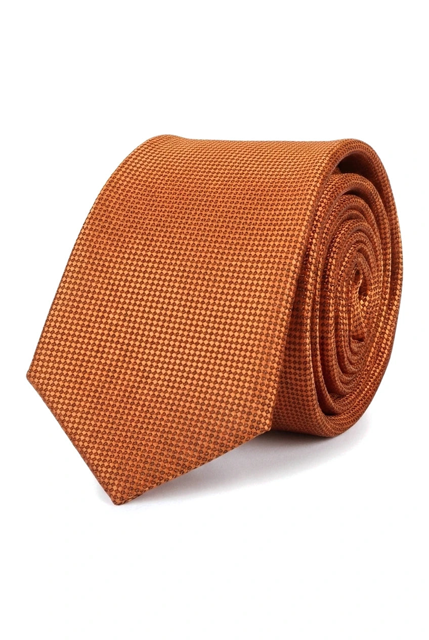 Cravatta da uomo con pochette e fazzoletto da taschino, set formale, tinta unita - Ruggine