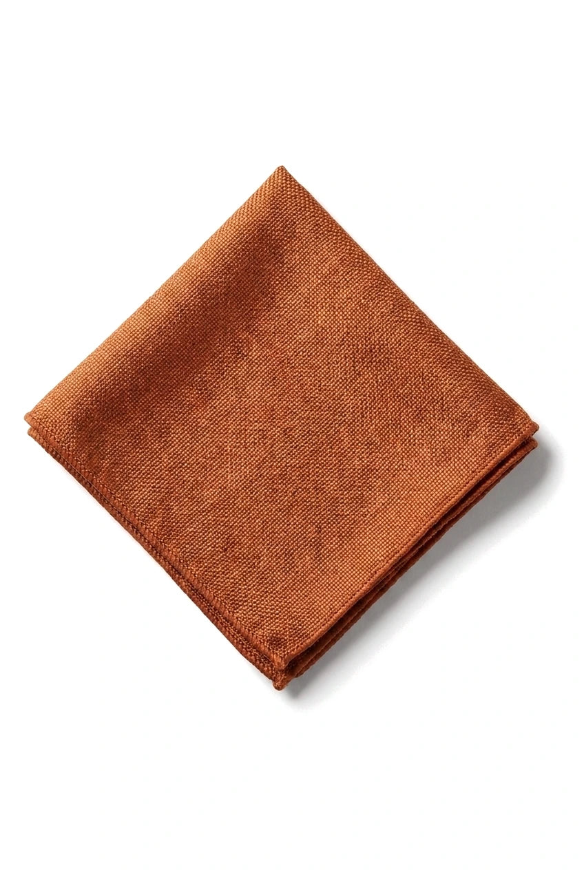 Cravatta da uomo con pochette e fazzoletto da taschino, set formale, tinta unita - Ruggine