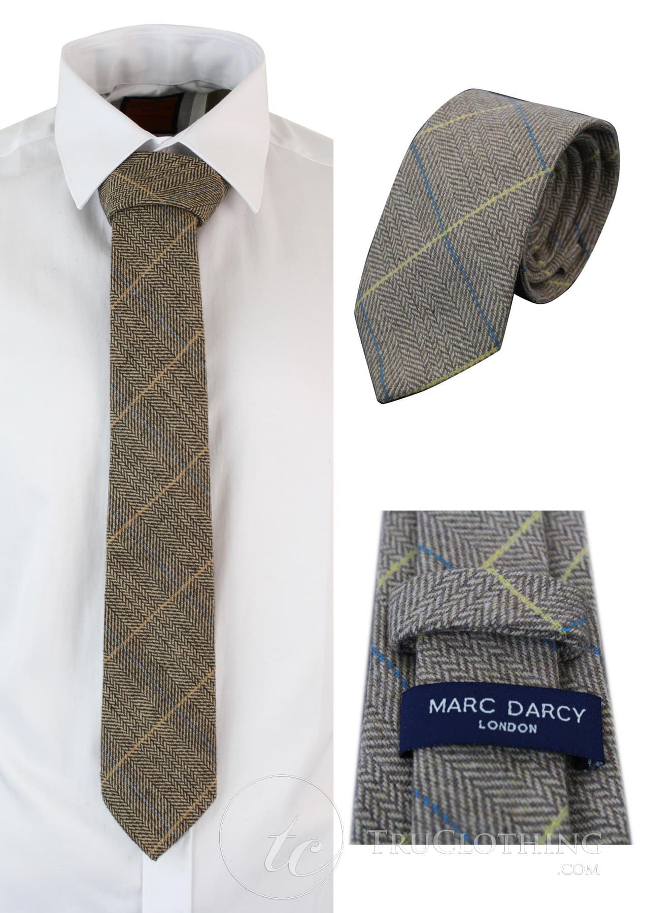 Marc Darcy Mens Tweed Herringbone Textured Marc Darcy Ties Classic Vintage Retro DX7