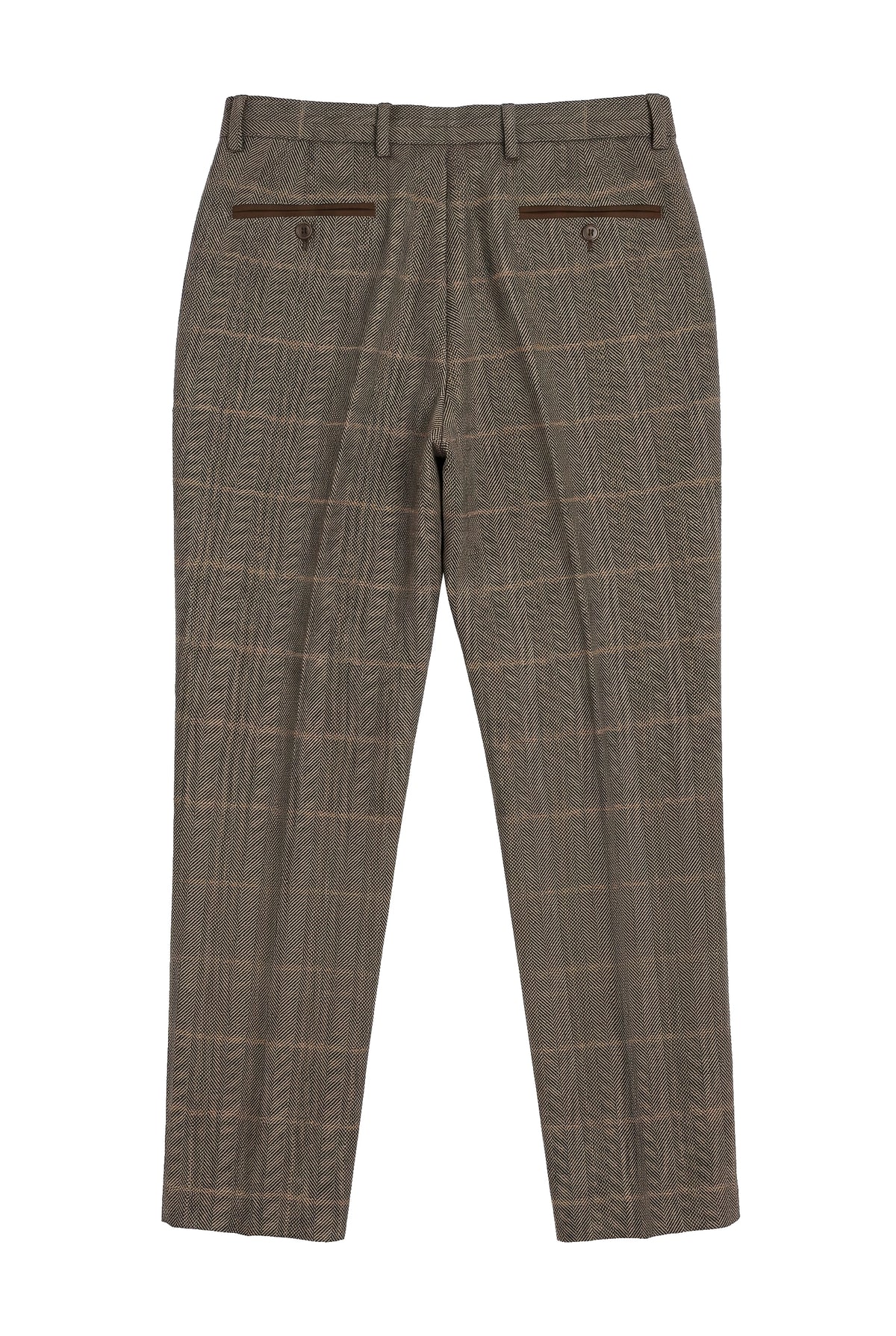 Dx-7 - Pantaloni da uomo in tweed a quadri, a spina di pesce, marrone chiaro, regular