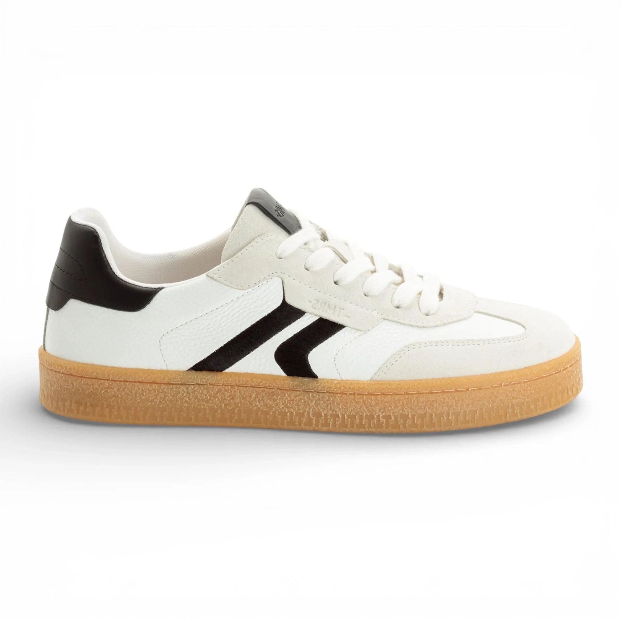 Sneakers da uomo in pelle bianca con strisce nere