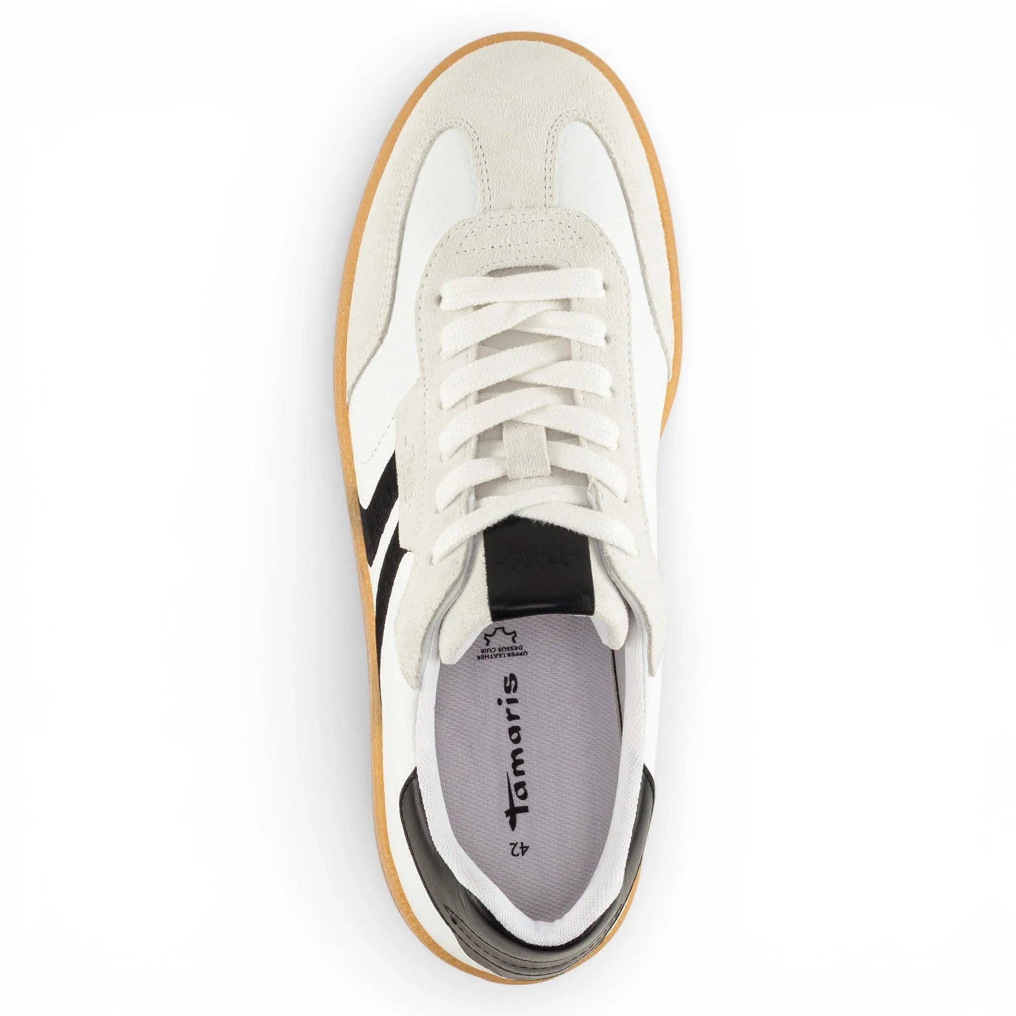 Sneakers da uomo in pelle bianca con strisce nere