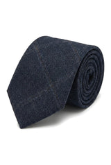 Cravatta da uomo in tweed a spina di pesce in misto lana - Blu navy