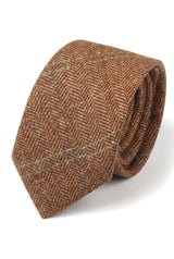 Cravatta da uomo in tweed a spina di pesce in misto lana - Oak