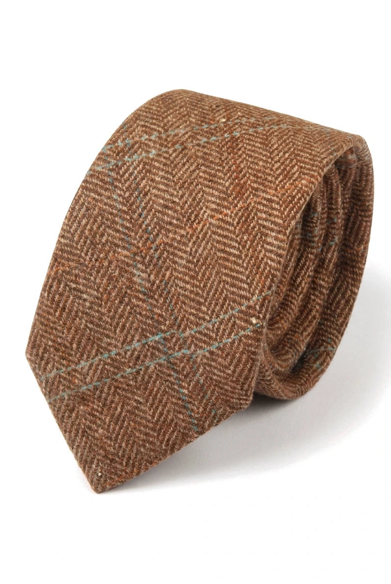 Cravatta da uomo in tweed a spina di pesce in misto lana - Oak