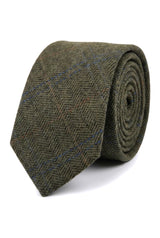 Cravatta da uomo in tweed a spina di pesce in misto lana - Verde oliva