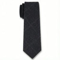 Cravatta da uomo in tweed a spina di pesce in misto lana - Blu navy