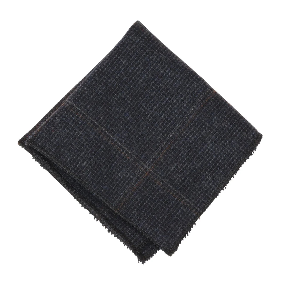 Cravatta da uomo in tweed a spina di pesce in misto lana - Blu navy