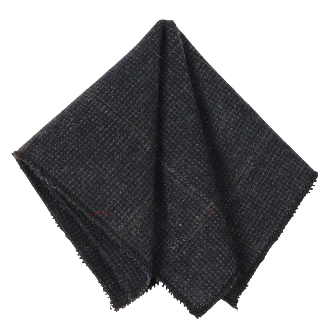 Cravatta da uomo in tweed a spina di pesce in misto lana - Blu navy