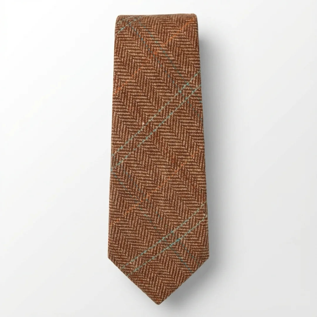 Cravatta da uomo in tweed a spina di pesce in misto lana - Oak
