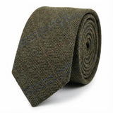 Cravatta da uomo in tweed a spina di pesce in misto lana - Verde oliva
