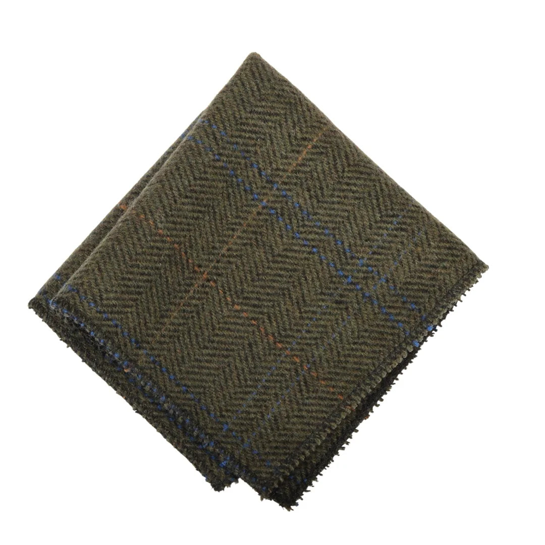 Cravatta da uomo in tweed a spina di pesce in misto lana - Verde oliva