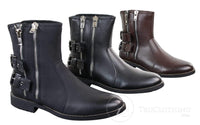 Mens Zip Biker Motorcycle Boots Punk Rock Ankle Belted Buckle Casual