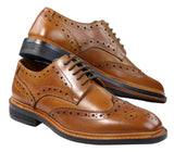 Mens Oxford Brogue Shoes Laced Leather Goodyear Welted Tan Brown Burgundy