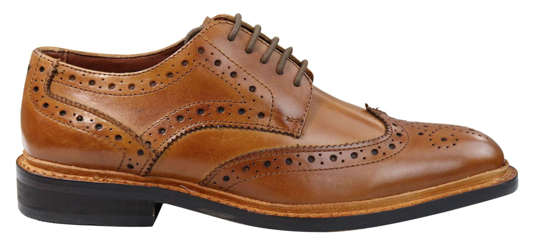 Mens Oxford Brogue Shoes Laced Leather Goodyear Welted Tan Brown Burgundy