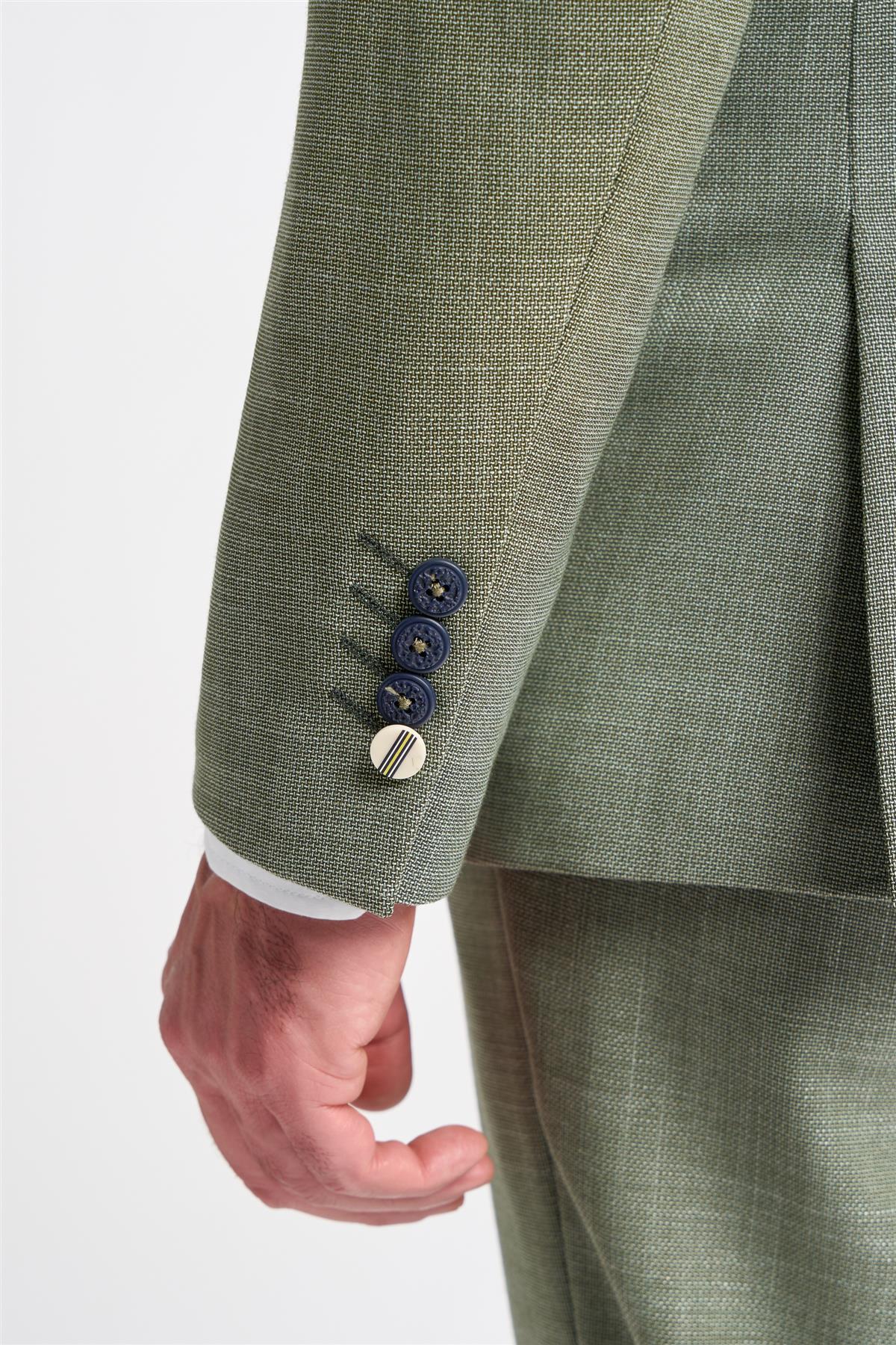 Abito da uomo 3 pezzi verde salvia in lino estivo su misura per matrimonio, ballo di fine anno classico