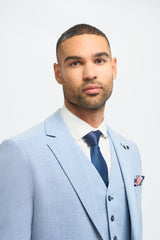 Abito da uomo 3 pezzi azzurro estivo in lino su misura, classico per matrimonio e ballo di fine anno