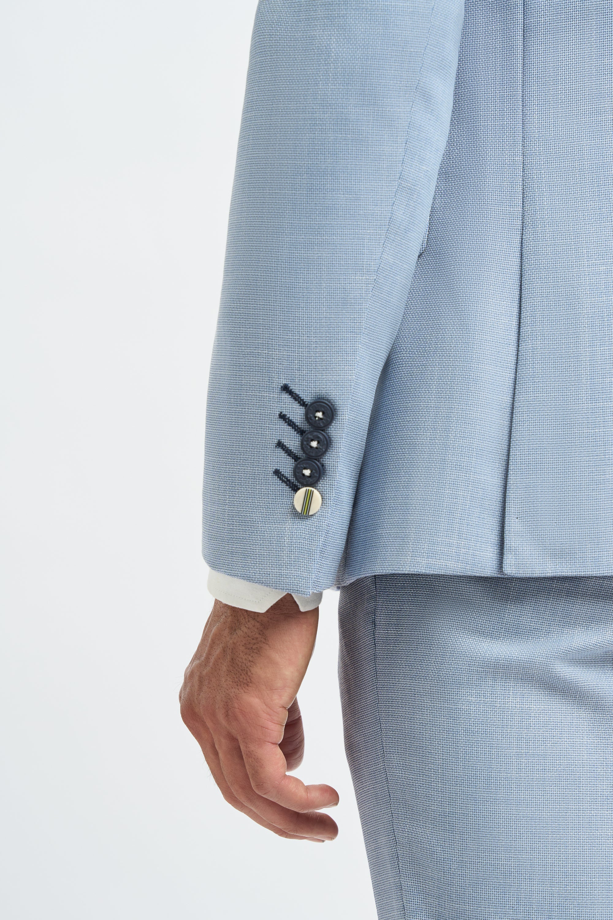 Abito da uomo 3 pezzi azzurro estivo in lino su misura, classico per matrimonio e ballo di fine anno