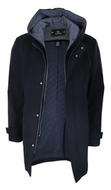 Mens 3/4 Long Overcoat Black Jacket Coat Removable Hood Smart Casual Winter Warm Wool