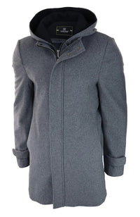 Mens 3/4 Long Overcoat Grey Jacket Coat Removable Hood Smart Casual Winter Warm Wool