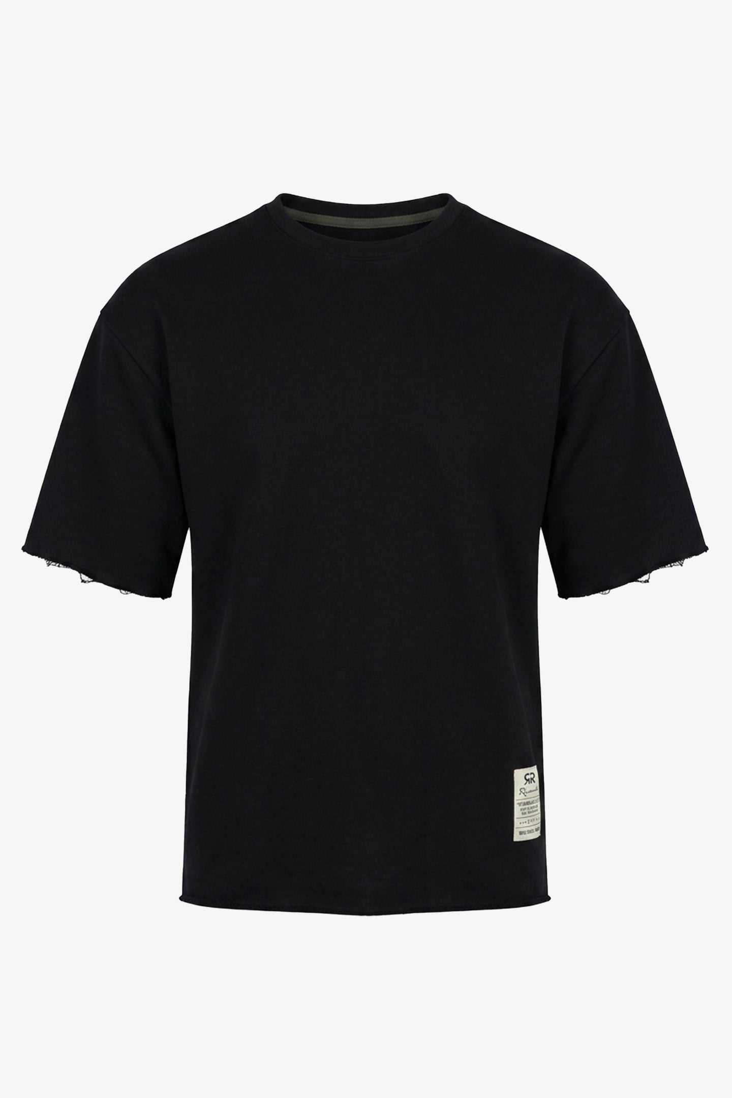 T-shirt da uomo blu scuro, vestibilità comoda, con orlo a vivo, in misto cotone e girocollo.